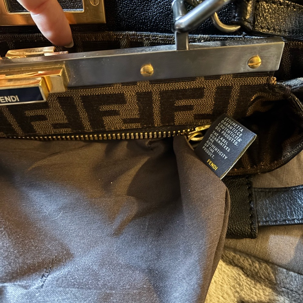 EUC Fendi Goatskin Zucca iconic Peekaboo Satchel - Black with two tone hardware - Picture 9 of 13
